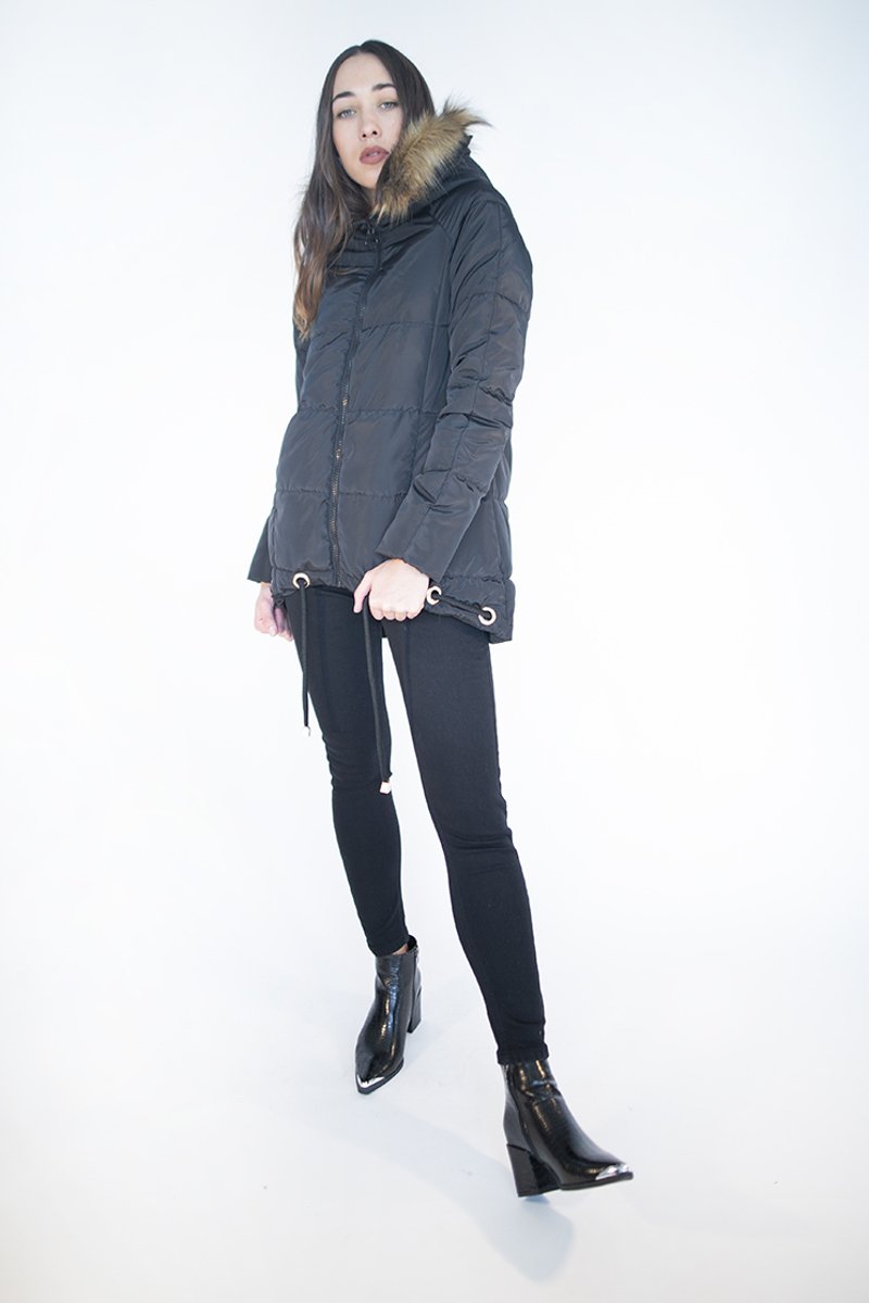 Long Jacket with hood "Victoria" in Black
