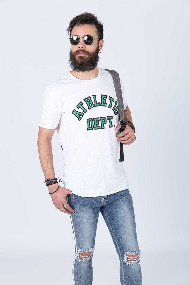 Ανδρικό Κοντομάνικο T-Shirt με Τύπωμα "Greenery" σε Λευκό Χρώμα