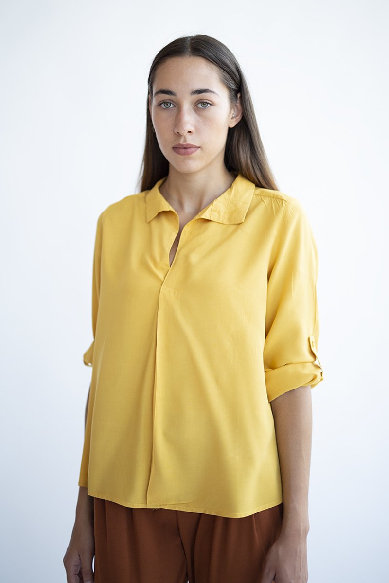 Γυναικεία Μπλούζα-Πουκαμίσα Μακρυμάνικη "Sila" σε Κίτρινο Χρώμα