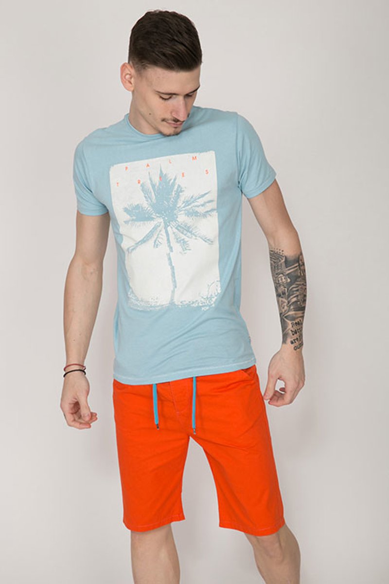 Ανδρικό Κοντομάνικο T-Shirt "Palm Trees" σε Ανοιχτό Μπλε Χρώμα