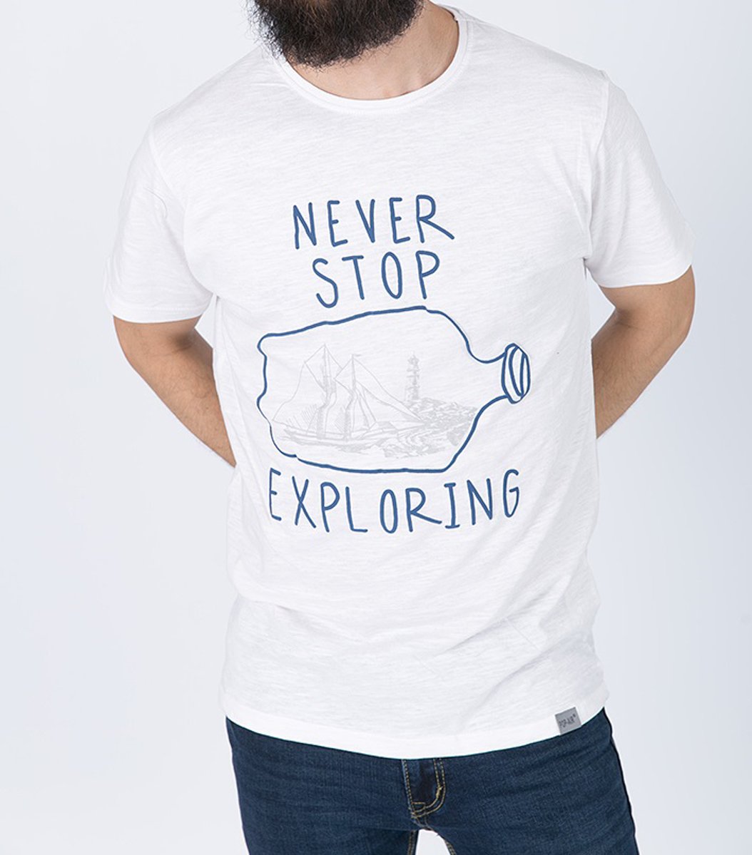 Ανδρικό Κοντομάνικο T-Shirt "Never Stop Exploring" σε χρώμα λευκό