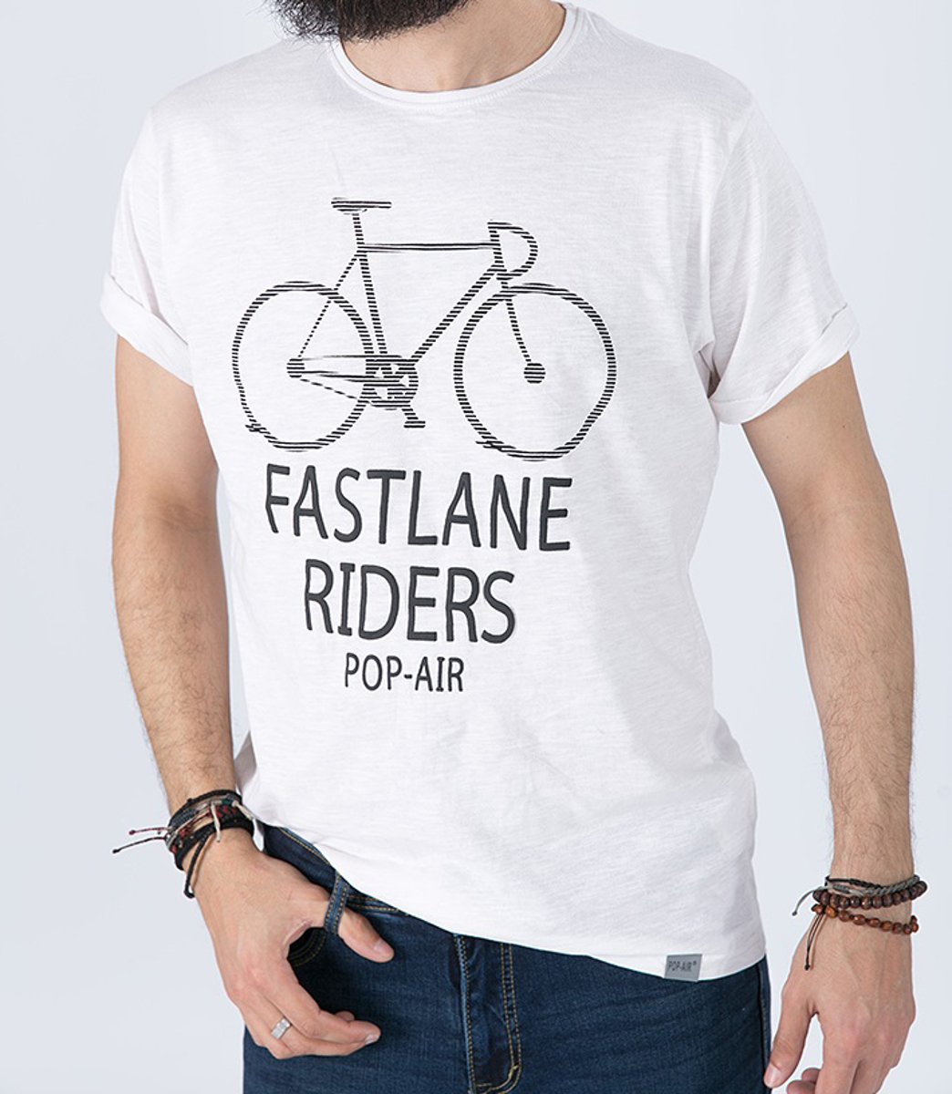 Ανδρικό Κοντομάνικο T-Shirt "Fast Lane Riders" σε Χρώμα Λευκό