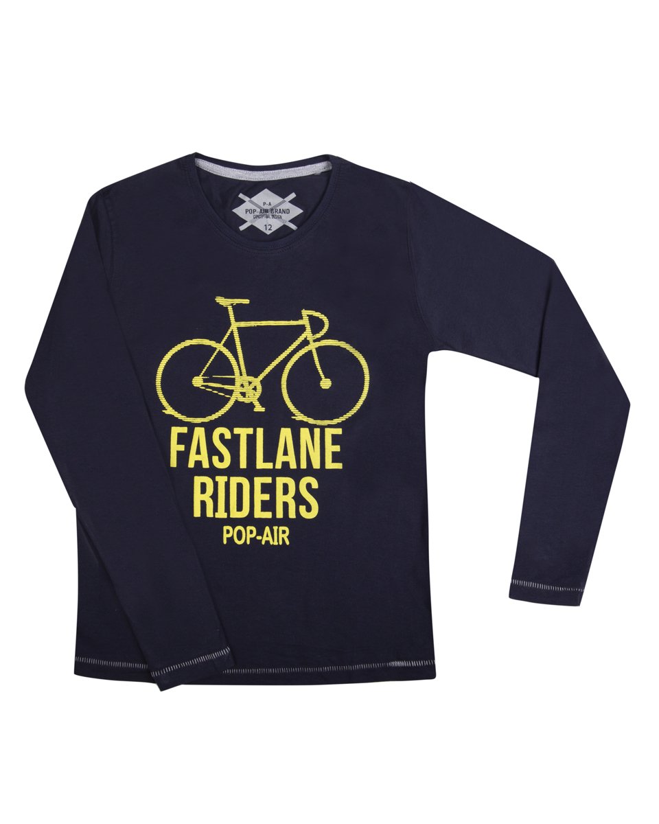 Picture of Kids Printed Long Sleeve T-Shirt "Fast Lane" in Blue Navy