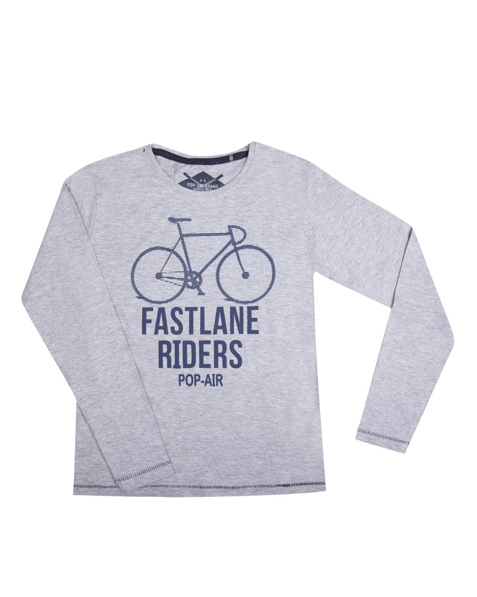 Παιδικό Μακρυμάνικο T-Shirt "Fast Lane" για Αγόρι σε Χρώμα Ανοιχτό Γκρι