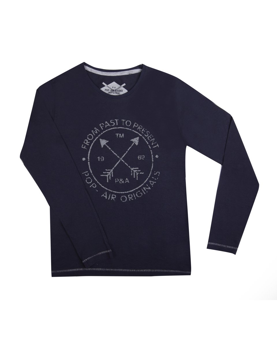 Picture of Kids Printed Long Sleeve T-Shirt "From Past To Present" in Blue Navy