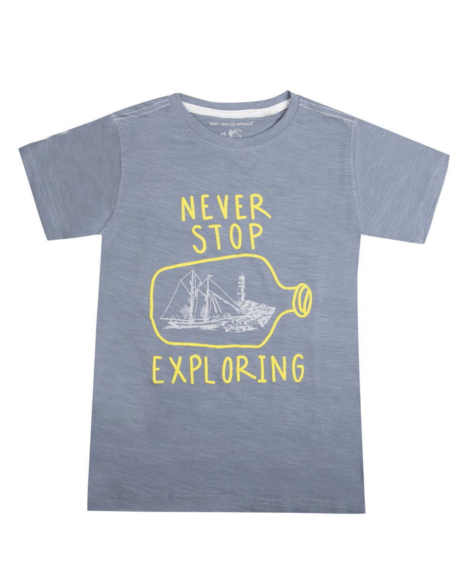 Παιδικό Κοντομάνικο T-Shirt "Never Stop Exploring" για Αγόρι σε Χρώμα Ανοιχτό Γκρι