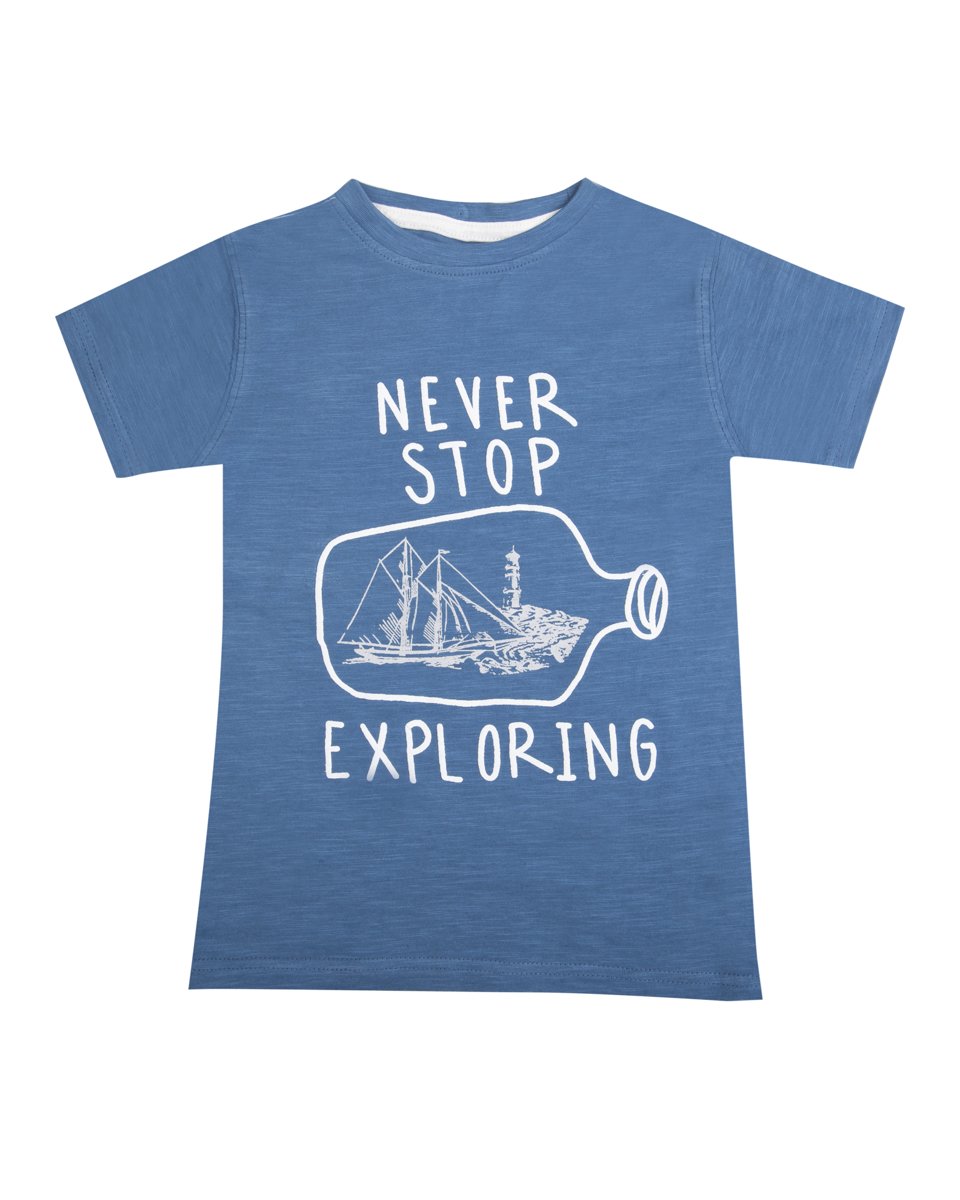 Picture of Kids Printed Short Sleeve T-Shirt "Never Stop Exploring" in Petrol