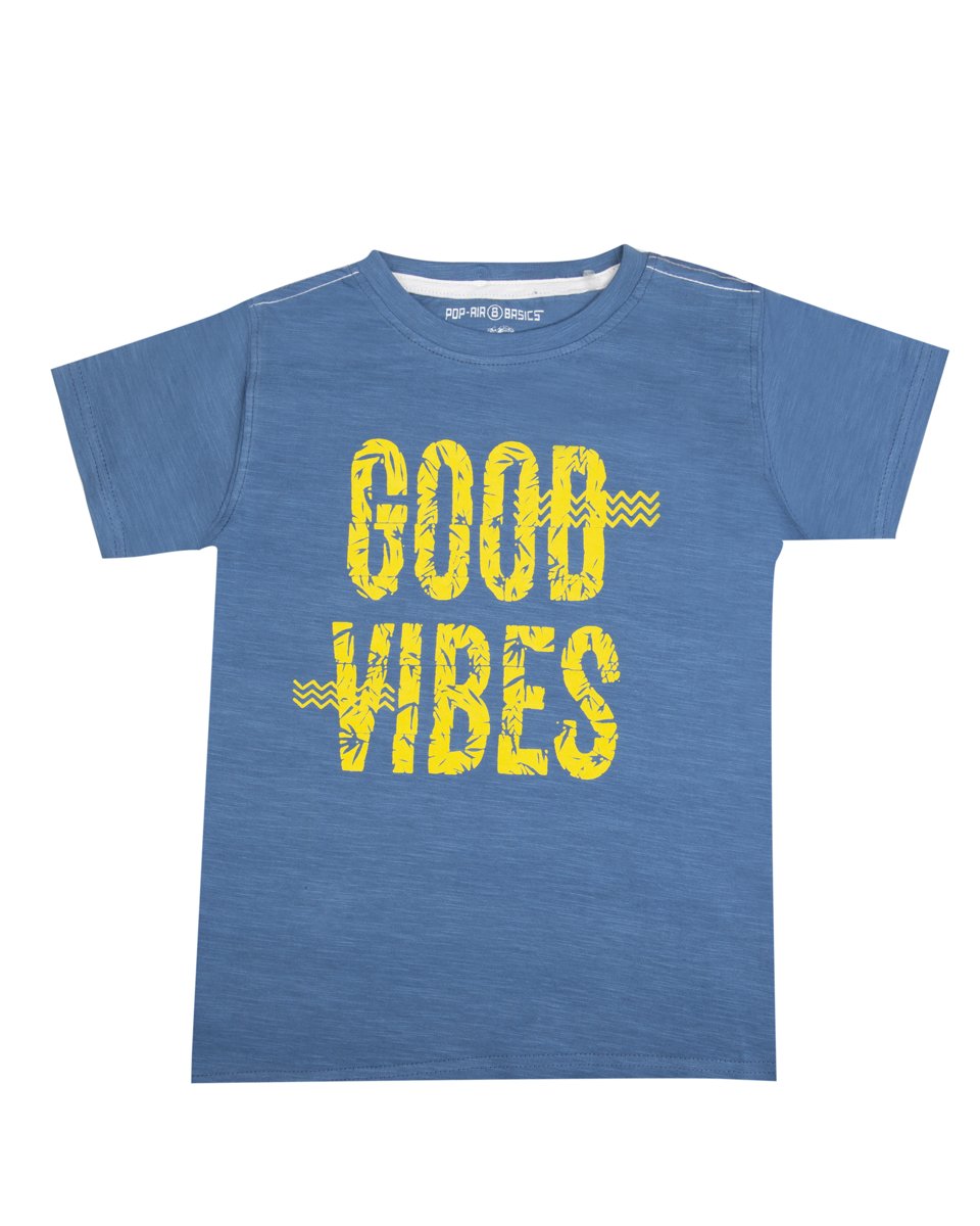 Picture of Kids Printed Short Sleeve T-Shirt "Good Vibes" in Petrol