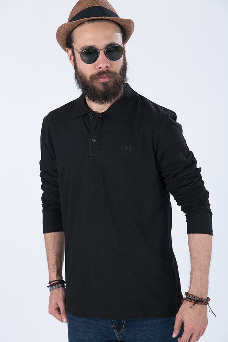 Picture of Men's Basic Long Sleeve Polo E2N-(H168G21038AEN) in Black