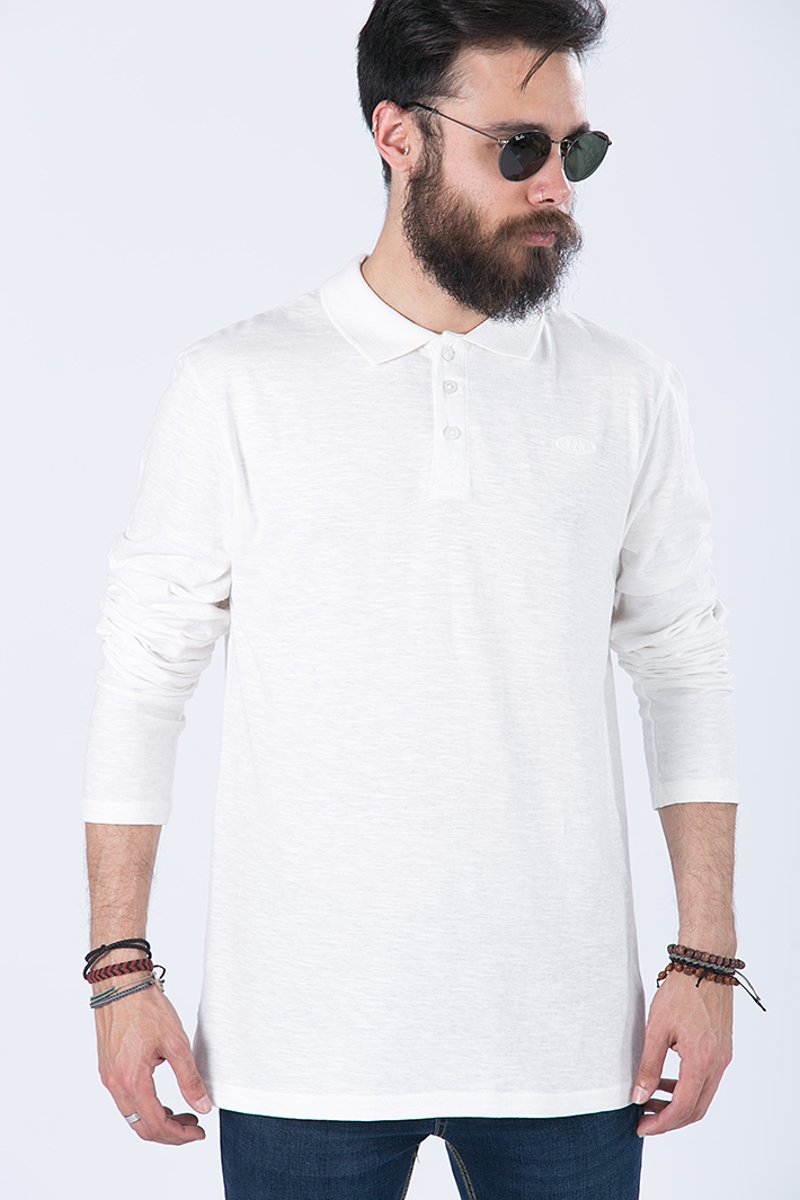 Picture of Men's Basic Long Sleeve Polo E2N-(H168G21038AEN) in Off-White