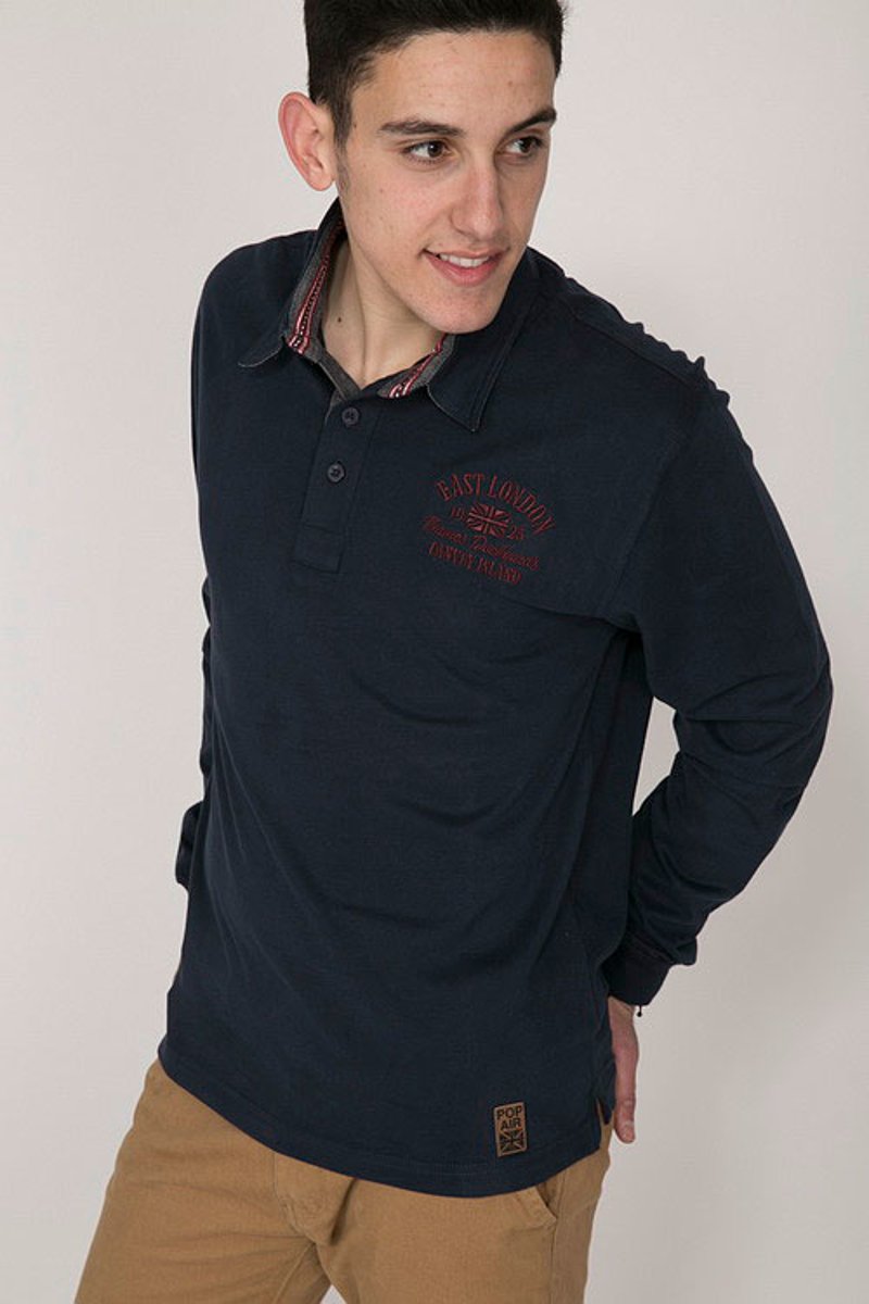 Picture of Men's Basic Long Sleeve Polo "East London" in Blue Navy