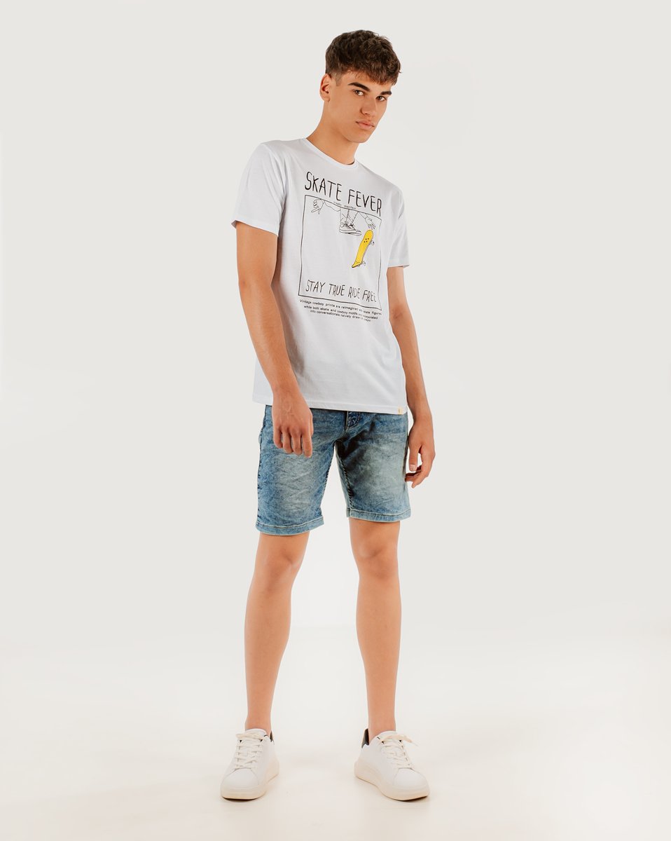 Ανδρικό Κοντομάνικο T-Shirt "Skate Fever" σε Χρώμα Λευκό