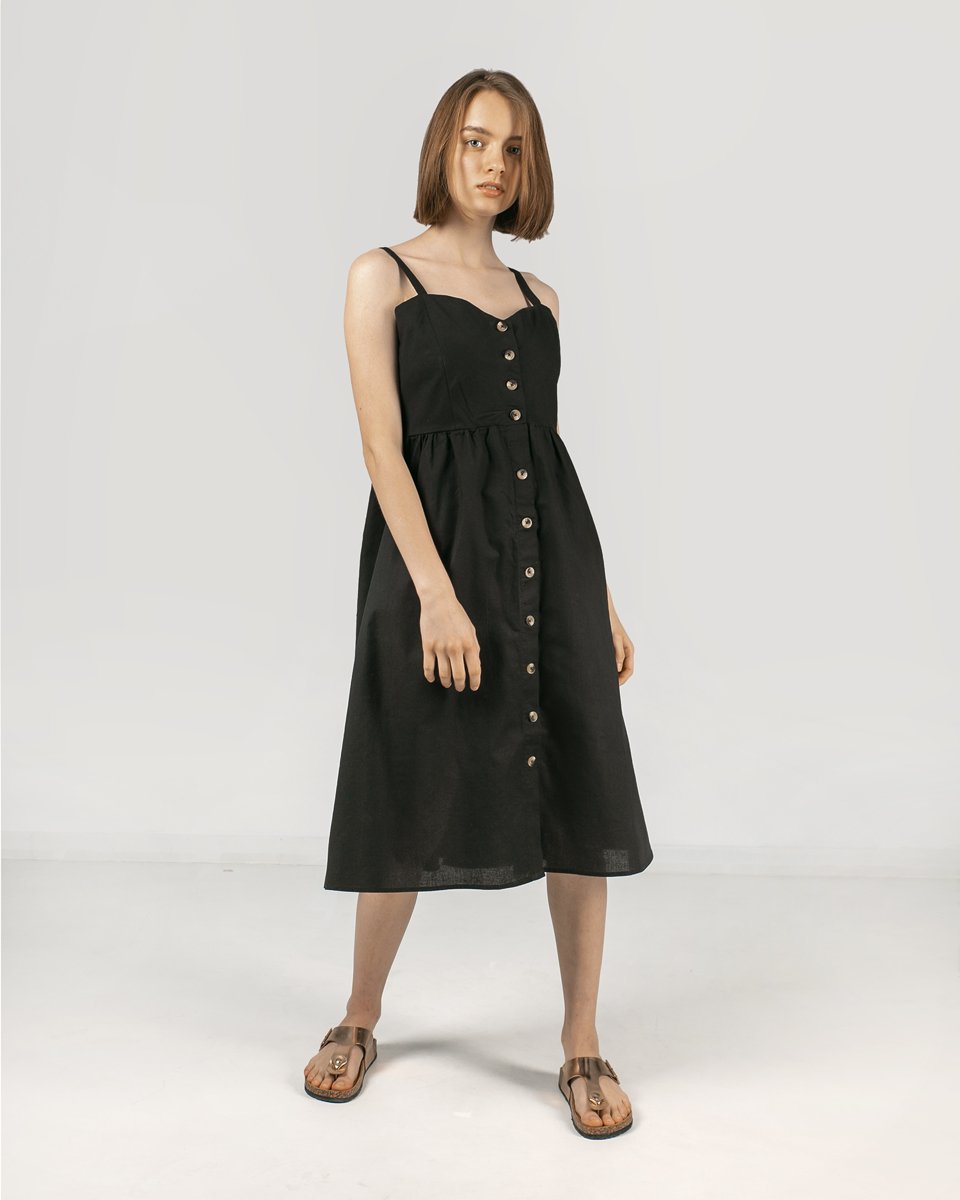 Midi Αμάνικο Φόρεμα "Amal" σε Μαύρο Χρώμα
