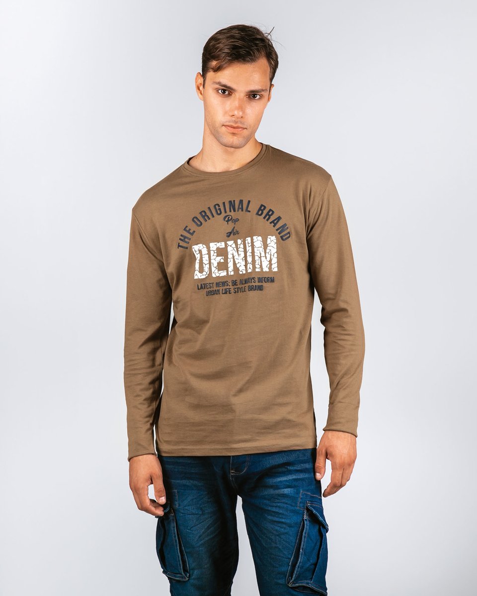 Ανδρικό Μακρυμάνικο T-Shirt "Denim" σε Χρώμα Κάμελ