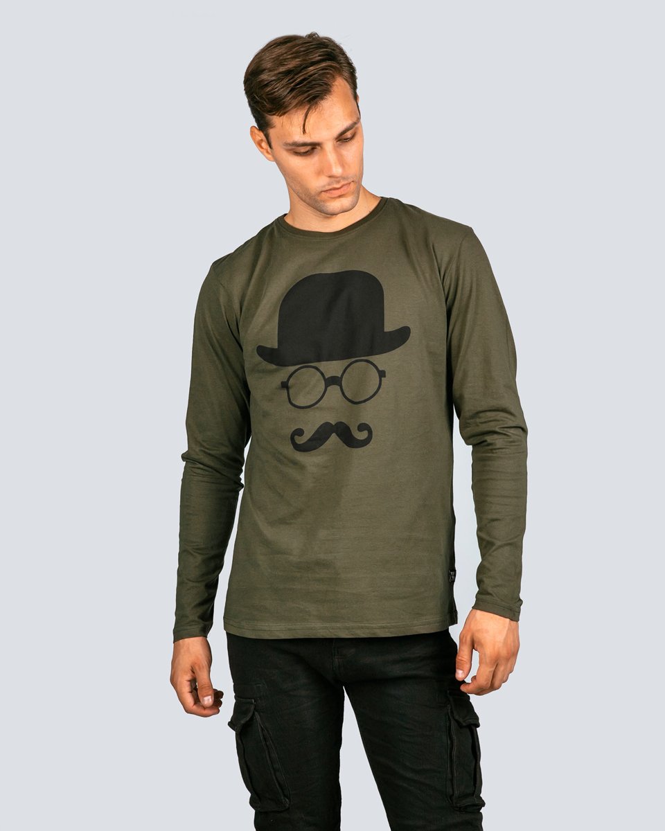 Ανδρικό Μακρυμάνικο T-Shirt "Hat" σε Χρώμα Χακί