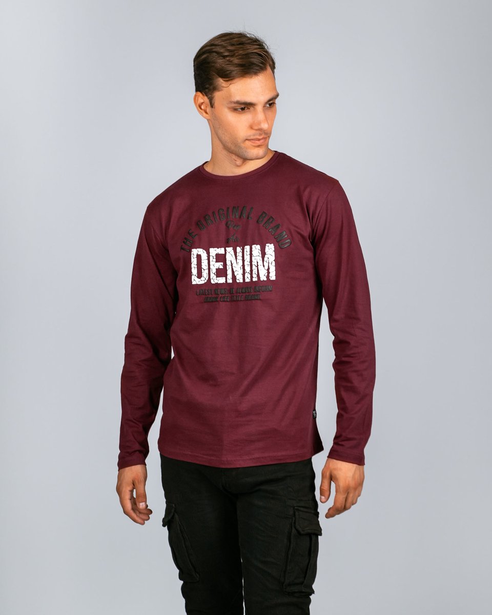 Ανδρικό Μακρυμάνικο T-Shirt "Denim" σε Χρώμα Μπορντώ