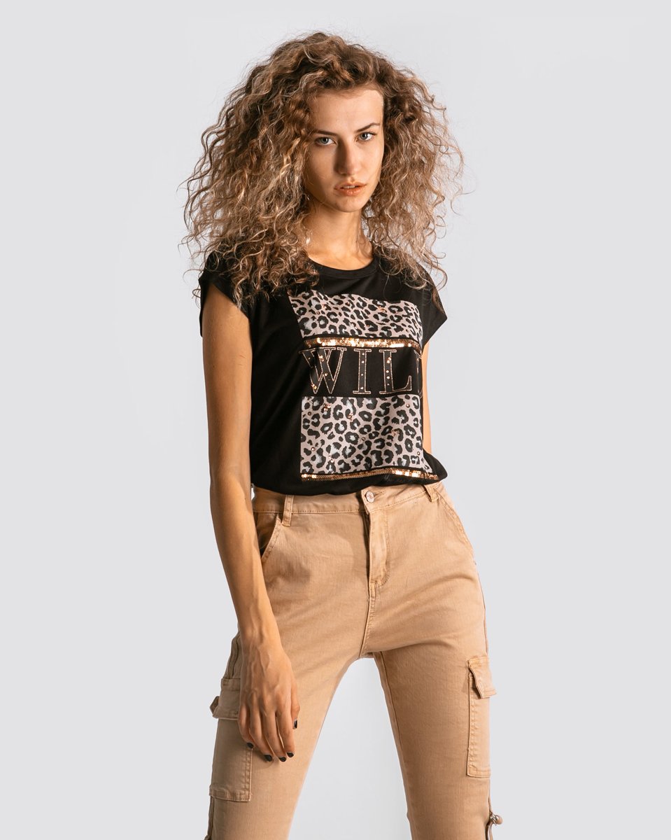 Γυναικείο Κοντομάνικο T-Shirt "Wild" σε Χρώμα Μαύρο