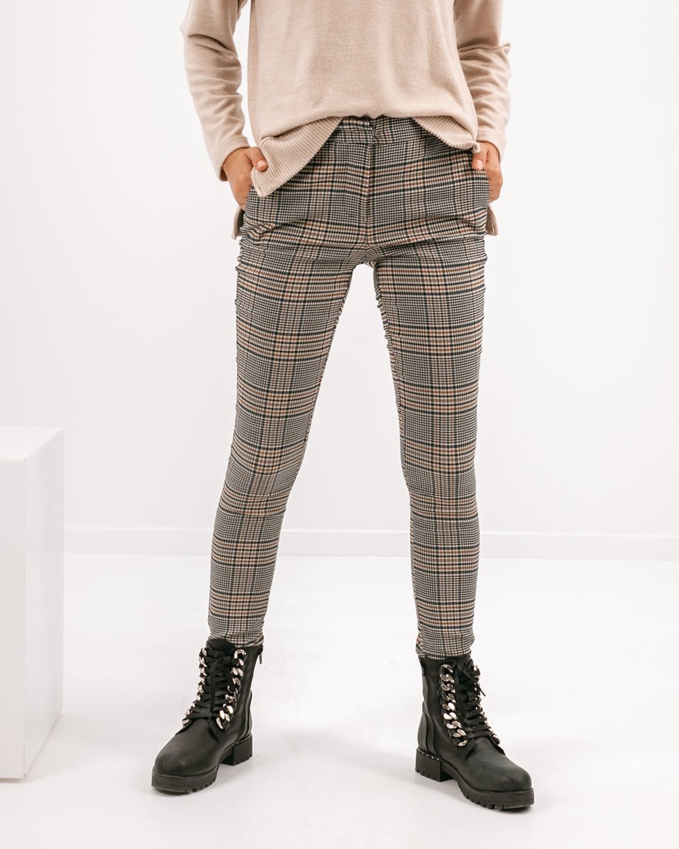 Picture of Mid-waist Checked Trousers "Demi" in Brown