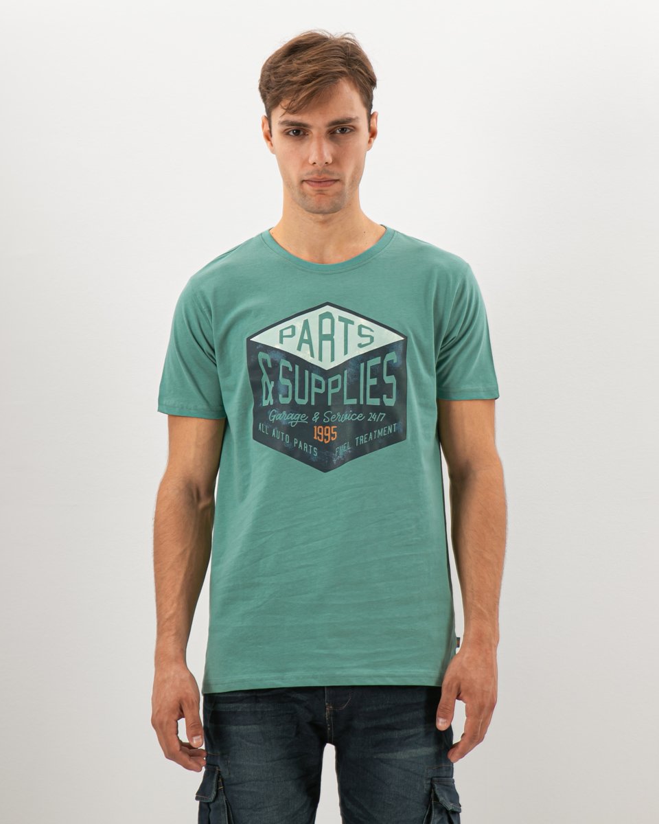 Picture of Men's Short Sleeve T-Shirt "Parts & Supplies" in Turquoise