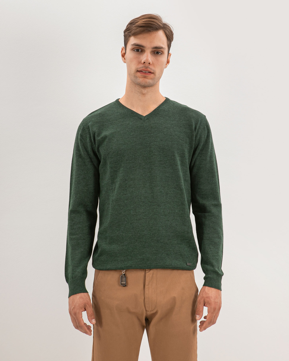 Picture of Basic Sweater V neck in Dark Green
