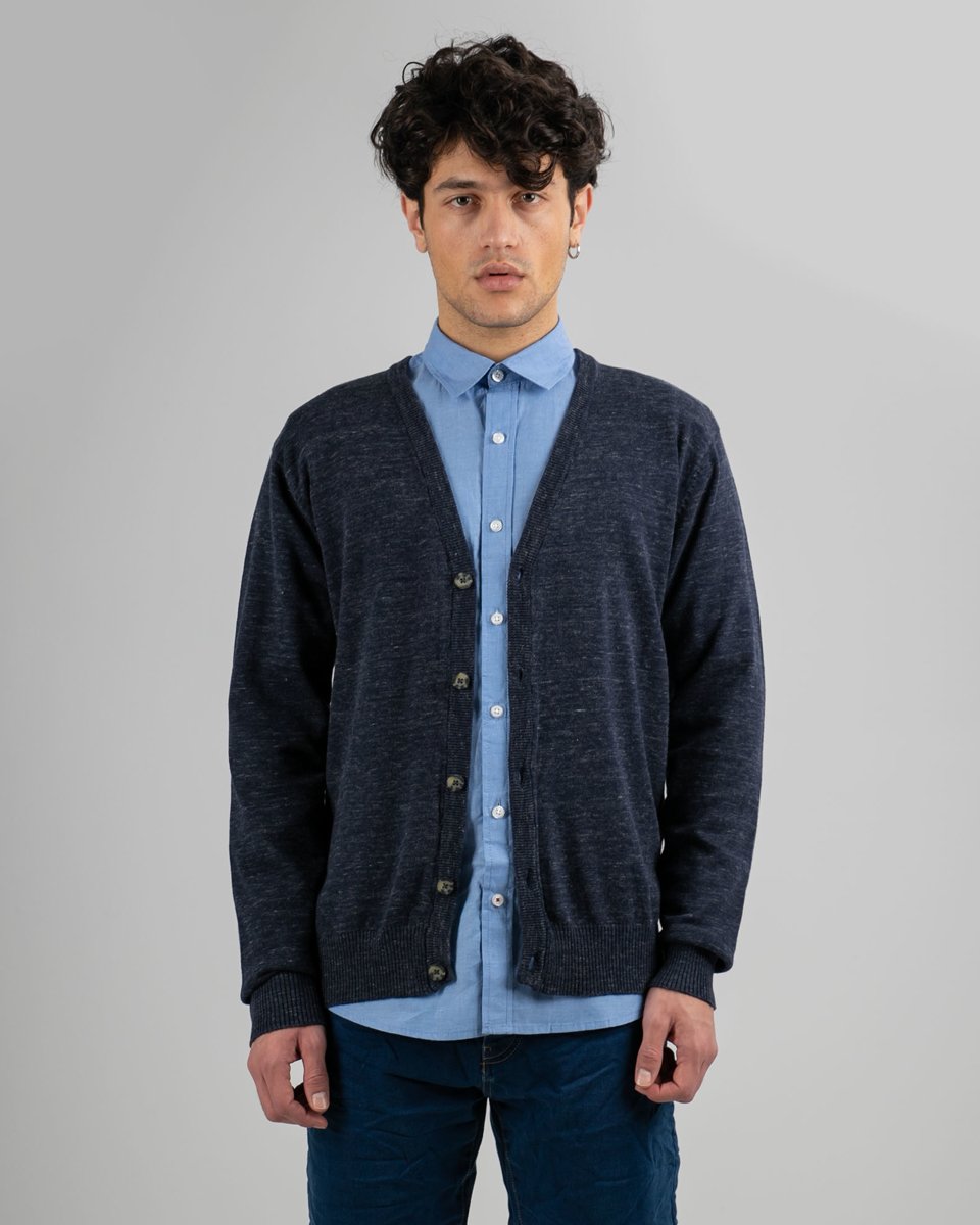 Picture of Mens V-Neck Cardigan with Buttons in Blue Navy