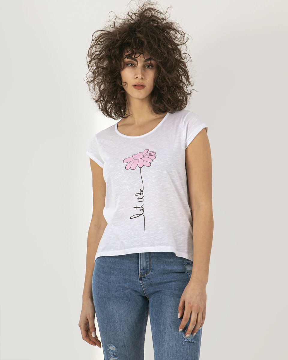 Γυναικείο Κοντομάνικο T-Shirt "Let It Be" Λευκό