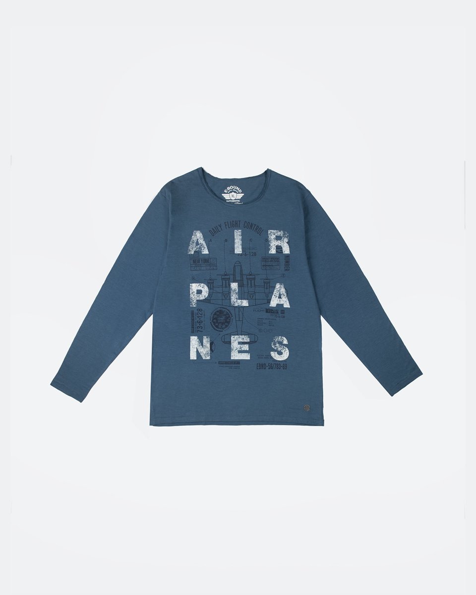 Ανδρικό Μακρυμάνικο T-Shirt "Airplanes" Μπλε Μελανζέ