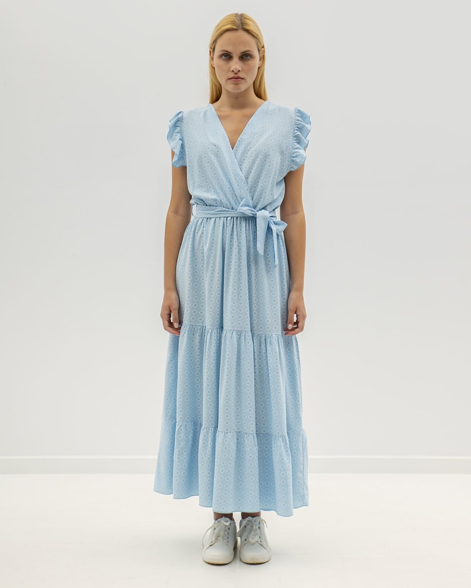 Picture of Crossover Τextured Maxi Dress "Julia" in Blue Light