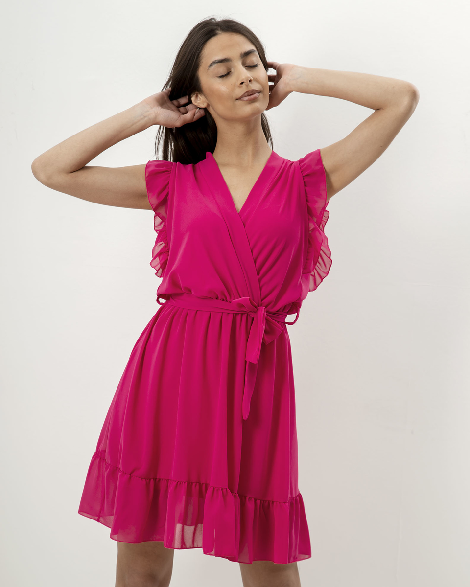 Μίνι Φόρεμα με Βολάν "Coline" Ροζ
