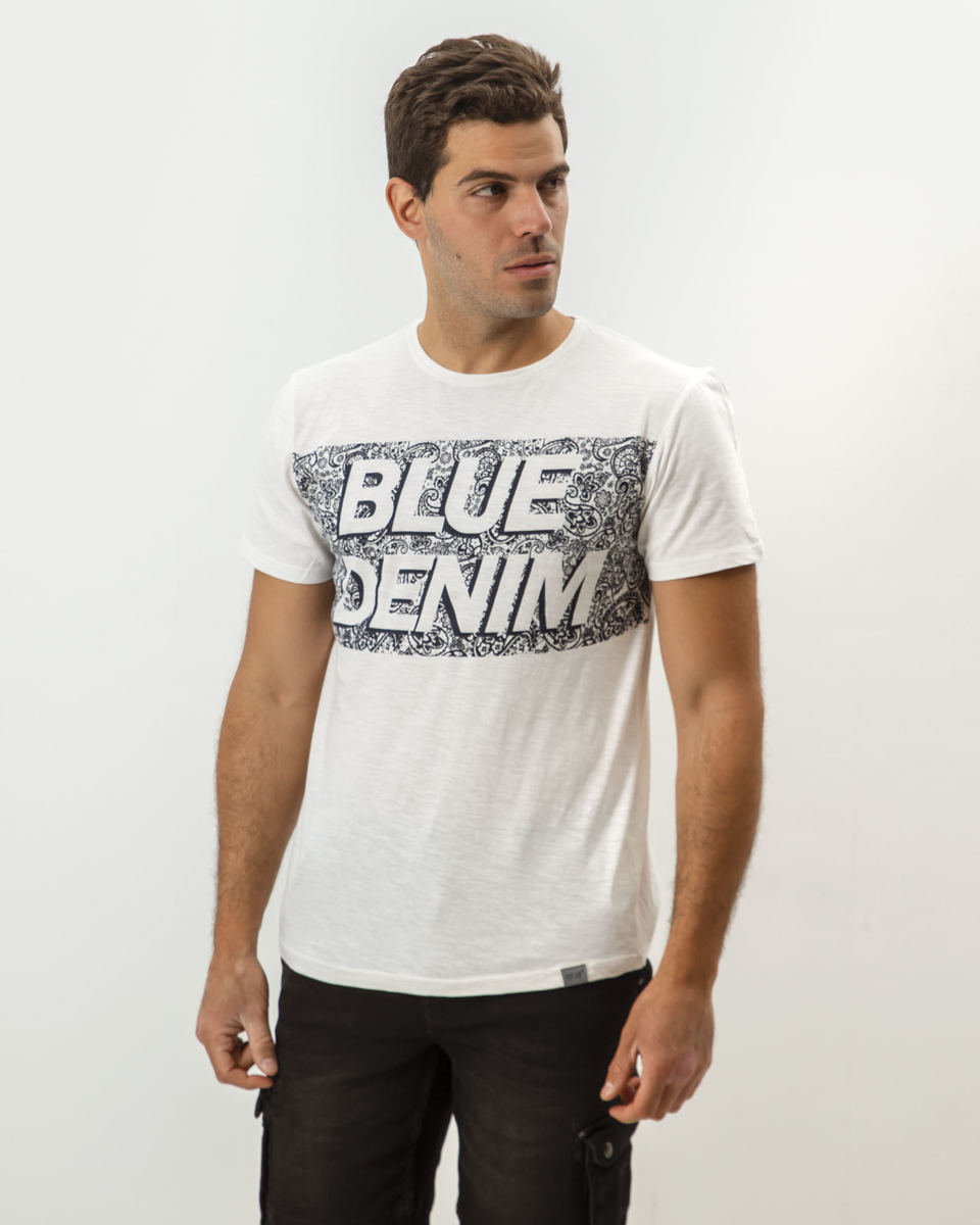 Ανδρικό Κοντομάνικο T-Shirt "Blue Denim" σε Χρώμα Λευκό