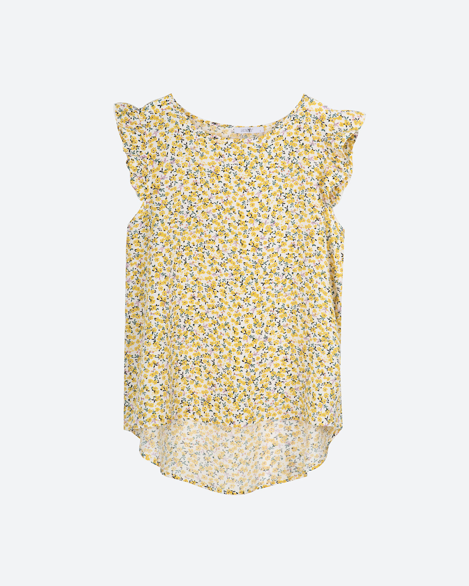 Γυναικεία φλοράλ κοντομάνικη μπλούζα "Clea" κίτρινο
