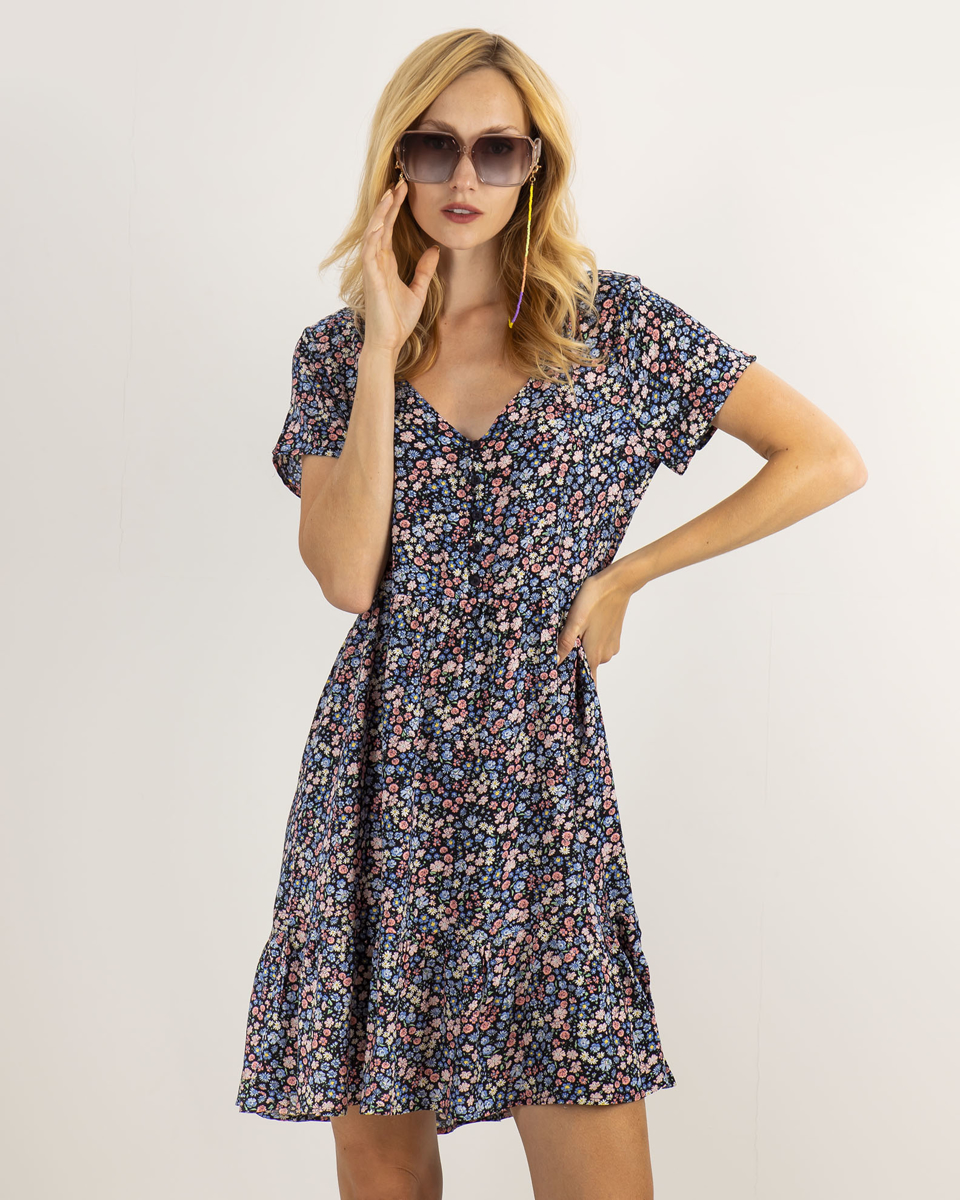Picture of Mini Short Sleeve Flora Dress "Clara" in blue navy