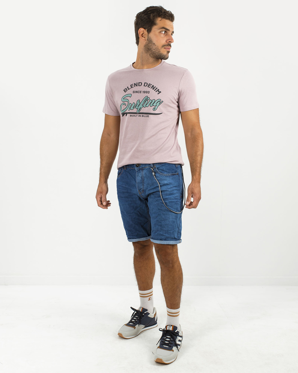 Picture of RIPPED DENIM BERMUDA SHORTS WITH TOPSTITCHING "Adriano" BLUE