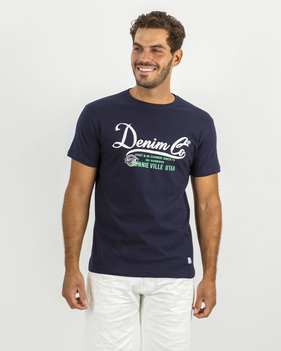 Ανδρικό Κοντομάνικο T-Shirt με Τύπωμα "Denim" Μπλε Σκούρο