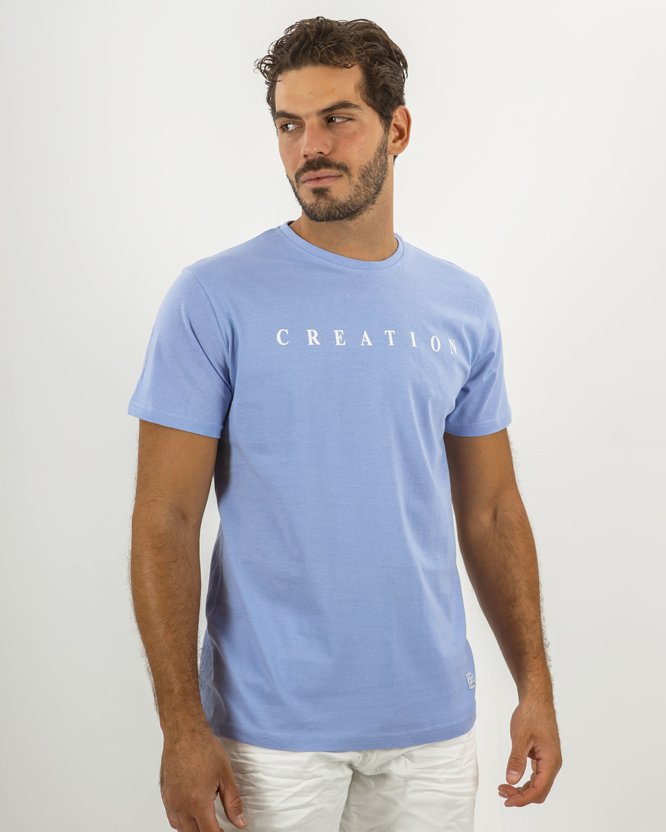Ανδρική κοντομάνικη μπλούζα με τύπωμα "Original creation" μπλε