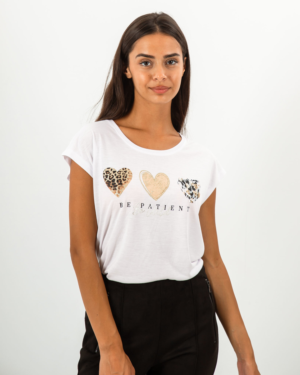 Γυναικεία Κοντομάνικη Μπλούζα με Τύπωμα "Su44ela" Λευκό