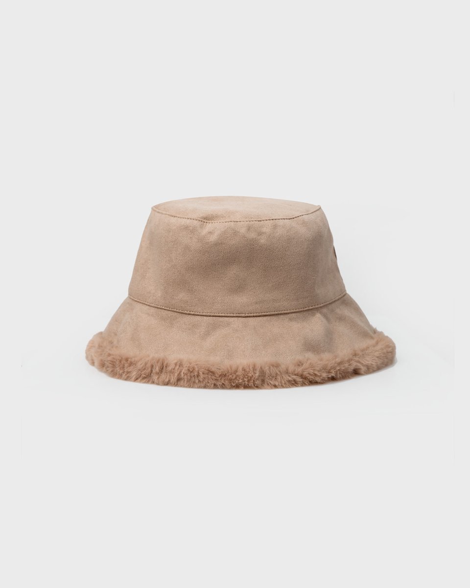 Γυναικείο Καπέλο Bucket Κοτλέ με Γουνάκι Καφέ