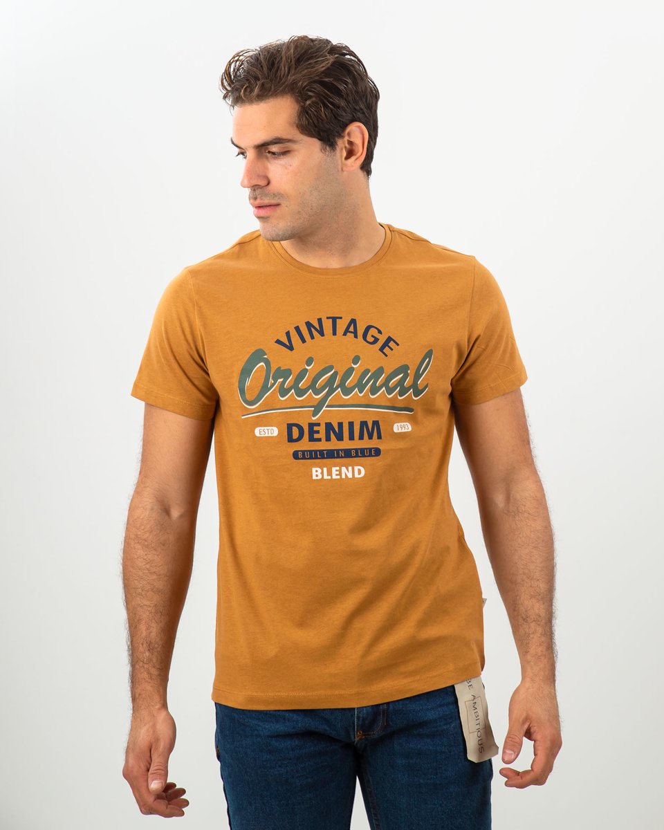 Ανδρικό Κοντομάνικο T-Shirt με Τύπωμα Κάμελ