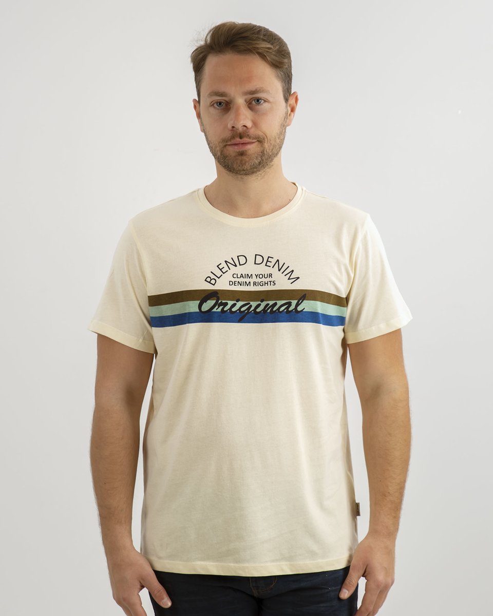 Ανδρικό Κοντομάνικο T-Shirt με Τύπωμα Εκρού