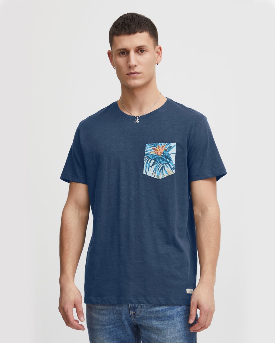 Ανδρικό Κοντομάνικο T-Shirt με Τσέπη Patch Μπλε