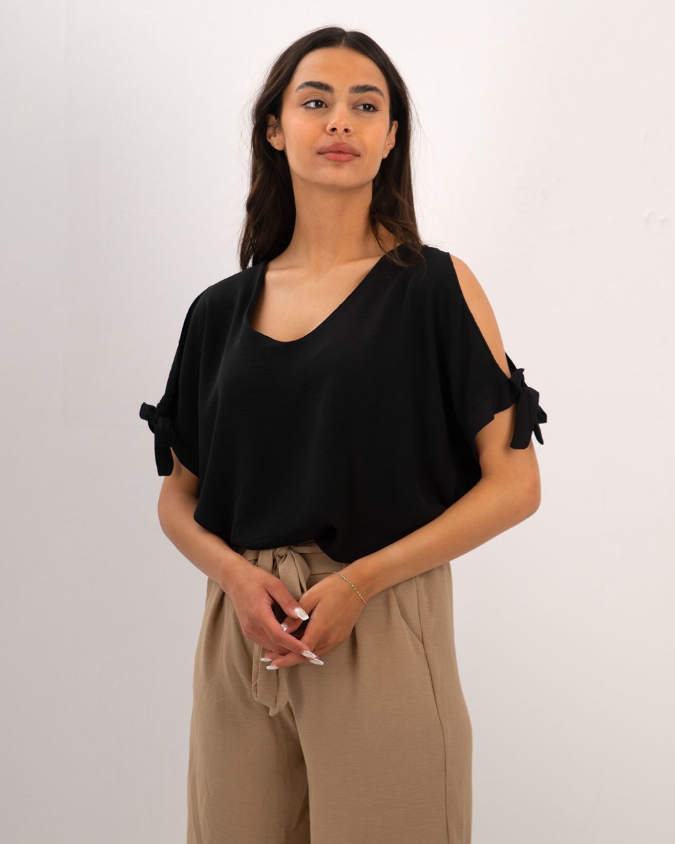 Γυναικεία Ριχτή Μπλούζα με Κόμπο στο Μανίκι "Se44lina" Μαύρο