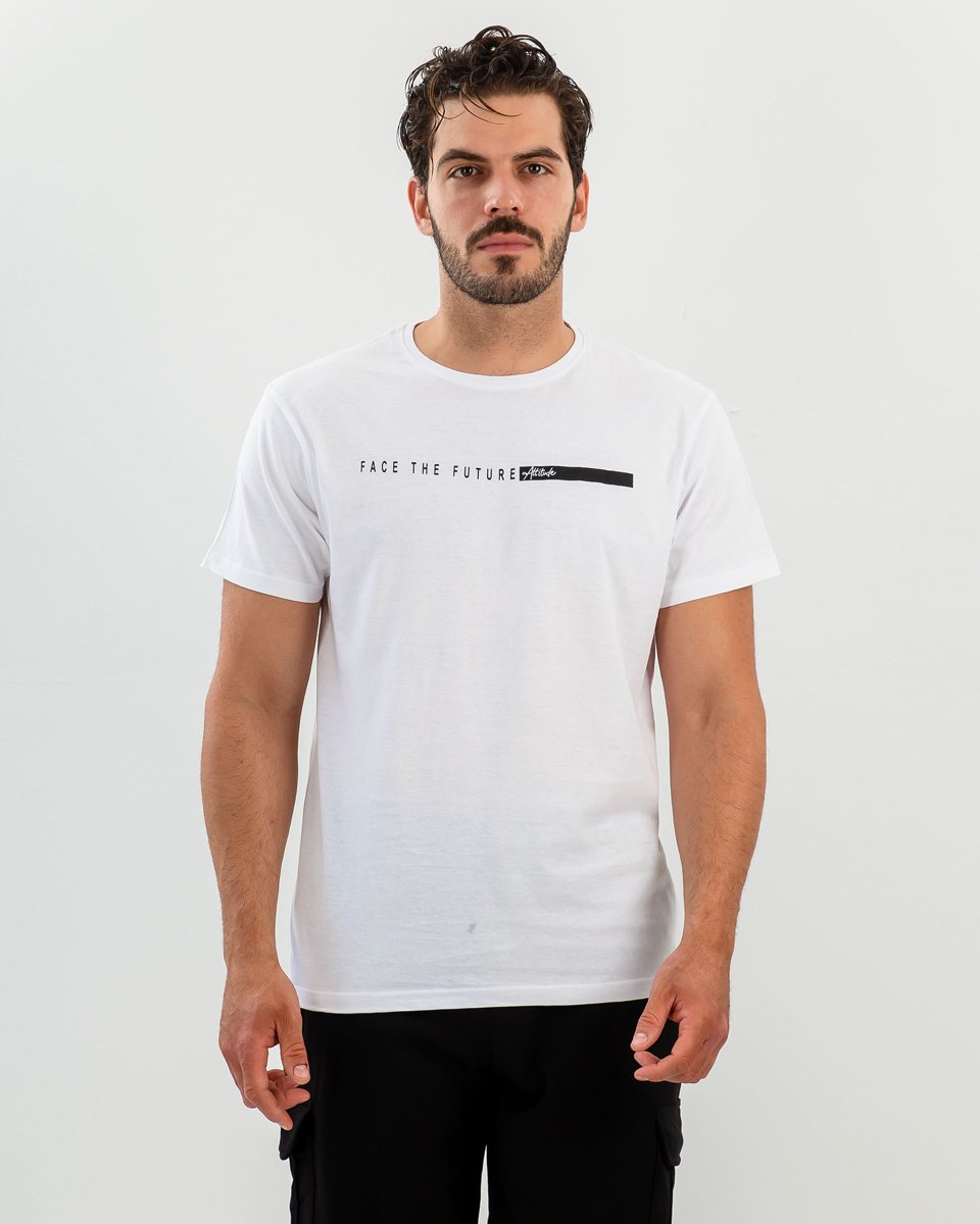 Ανδρικό Κοντομάνικο T-Shirt με Τύπωμα "Future attitude" Λευκό
