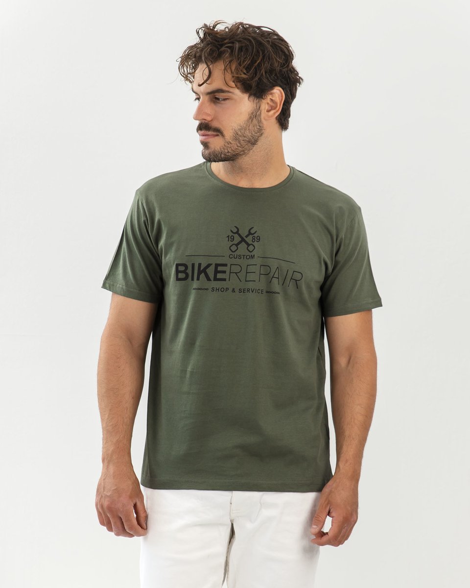 Ανδρικό Κοντομάνικο T-Shirt με Τύπωμα "Bike repair" Μαύρο