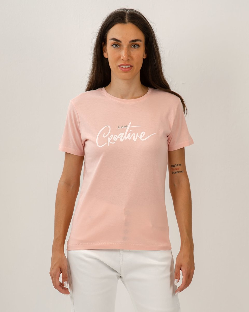 Picture of Γυναικεία Κοντομάνικη Μπλούζα με Τύπωμα "I am creative" Ροζ