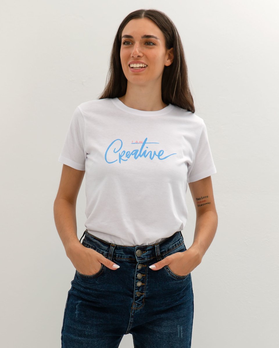 Γυναικεία Κοντομάνικη Μπλούζα με Τύπωμα "I am creative" Λευκό