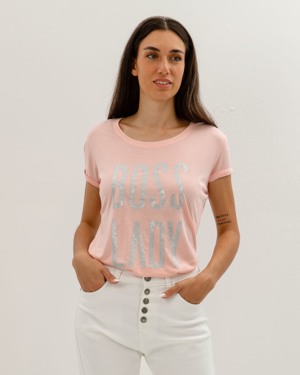Γυναικείο Κοντομάνικο T-Shirt "Boss lady" Ροζ