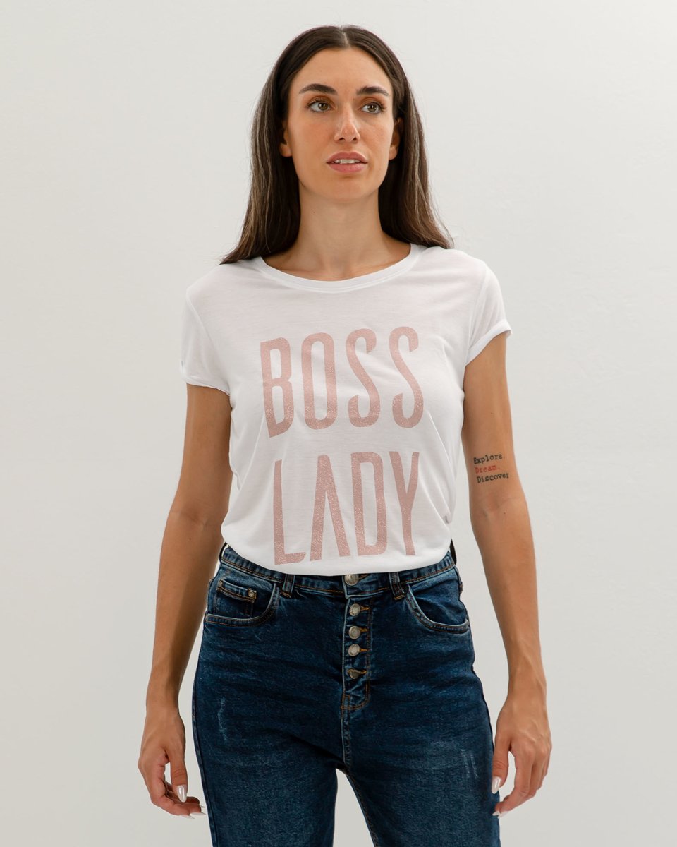 Γυναικείο Κοντομάνικο T-Shirt "Boss lady" Λευκό