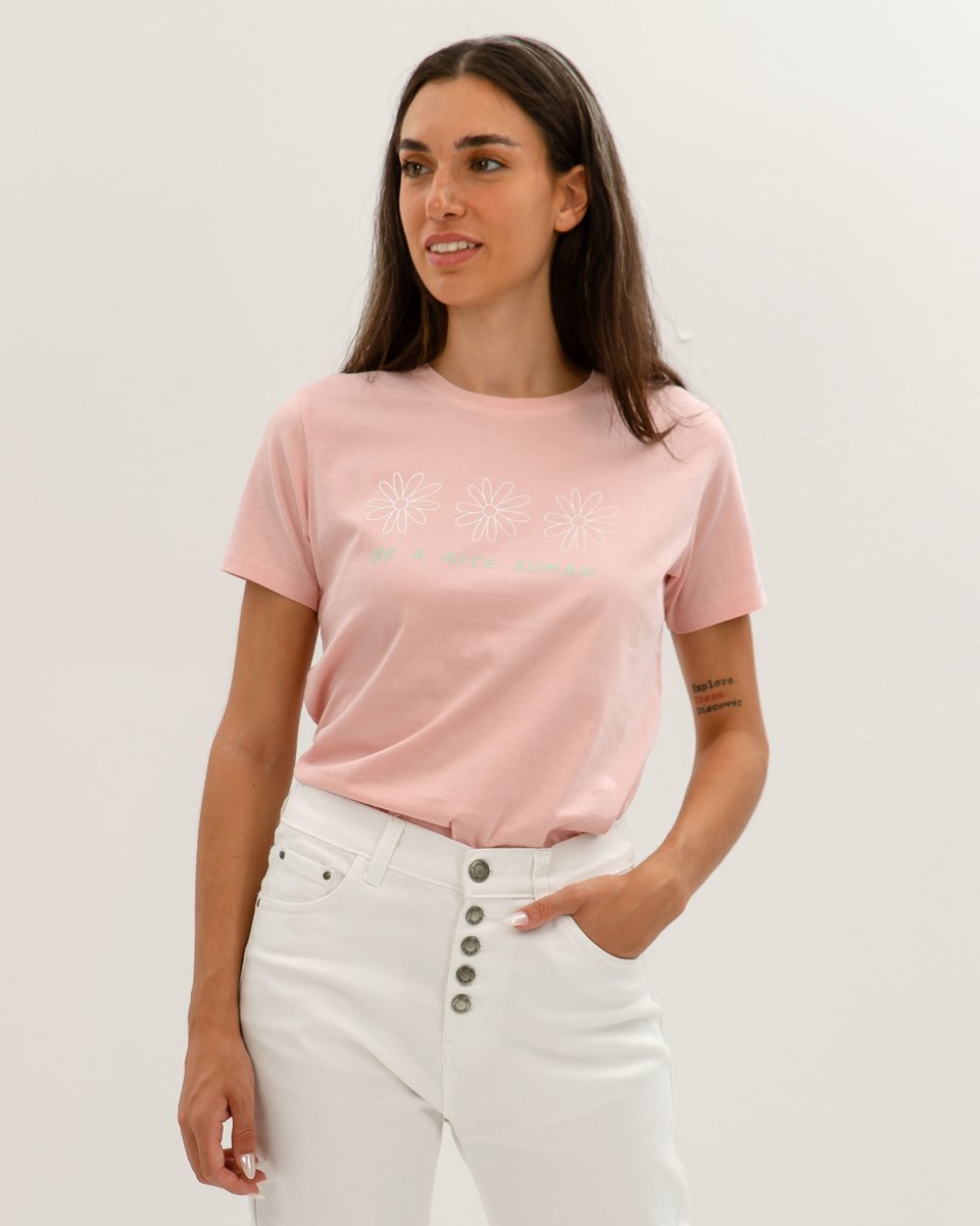 Picture of Γυναικεία Κοντομάνικη Μπλούζα με Τύπωμα "Be a nice human" Ροζ